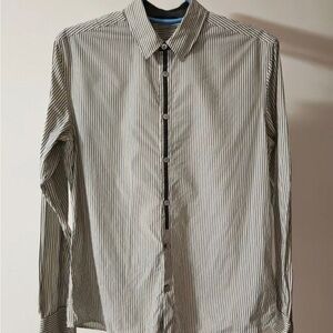 Men's Black and White Striped Casual Button Down Shirt